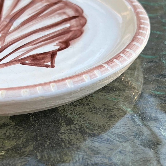 Brown & White Pottery Dish with Sea Shell in Center and Carved Edges - Picture 10 of 10